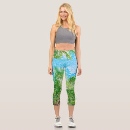 Summer Vibes Palm Tree Blätter Blassgrün Capri Leggings
