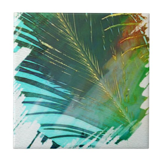 Summer Vibes Palm Tree Blätter Blassgrün Fliese (Vorderseite)