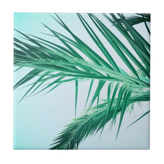 Summer Vibes Palm Tree Blätter Blassgrün Fliese (Vorderseite)
