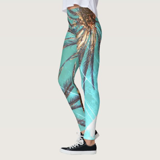 Summer Vibes Palm Tree Blätter Blassgrün Leggings (Links)