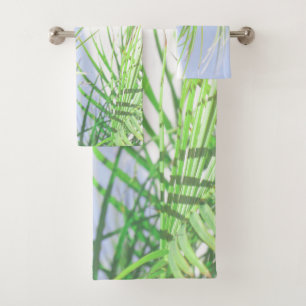 Summer Vibes Palm Tree Blätter Blassgrüne Pastel Badhandtuch Set