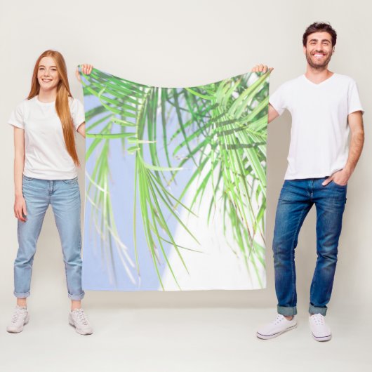 Summer Vibes Palm Tree Blätter Blassgrüne Pastel Fleecedecke (Beispiel)