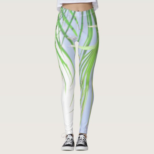Summer Vibes Palm Tree Blätter Blassgrüne Pastel Leggings (Vorderseite)