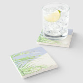 Summer Vibes Palm Tree Blätter Blassgrüne Pastel Steinuntersetzer (Seitenansicht)