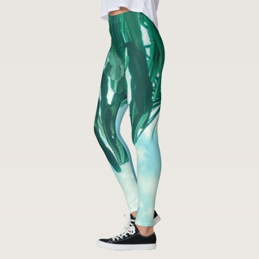 Summer Vibes Palm Tree Cactus Pale Green Leggings (Links)