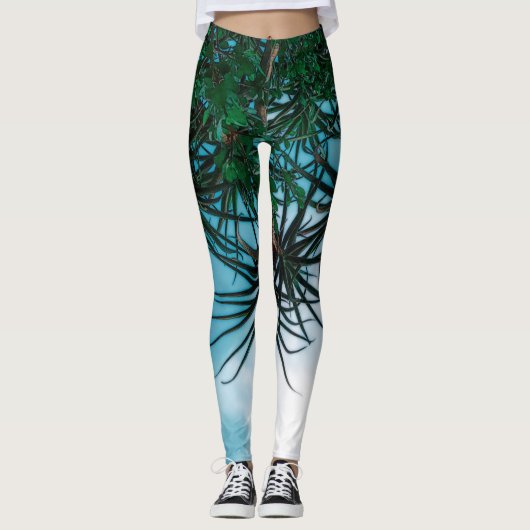 Summer Vibes Palm Tree Cactus Pale Green Leggings (Vorderseite)