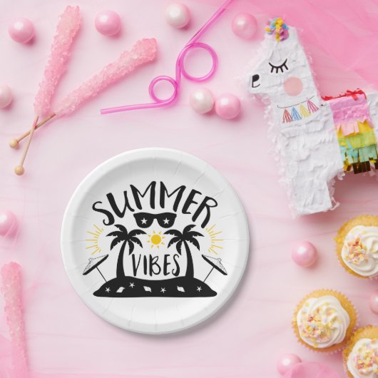 Summer Vibes Palm Trees Beach Wedding Party Pappteller (Party)