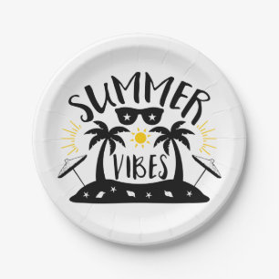 Summer Vibes Palm Trees Beach Wedding Party Pappteller