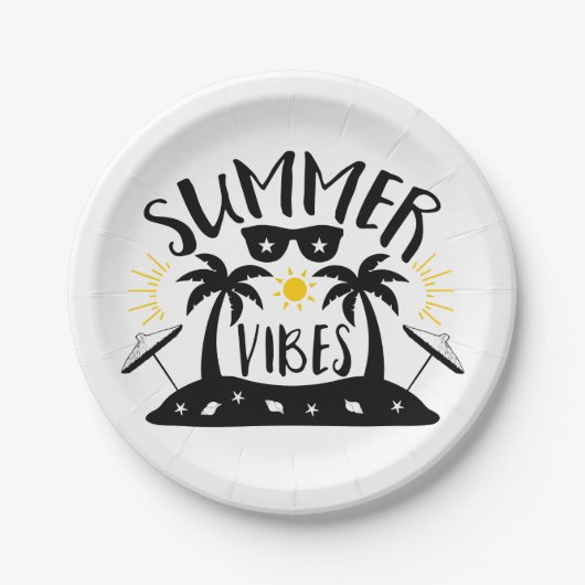 Summer Vibes Palm Trees Beach Wedding Party Pappteller (Vorderseite)