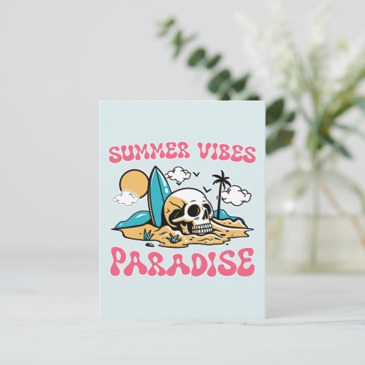 Summer Vibes Paradise - Skull Postkarte (Stehend Vorderseite)