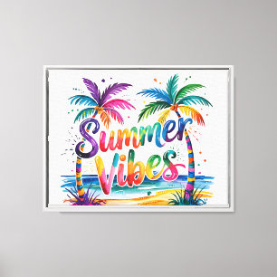 Summer Vibes Pastel Palm Trees Beach Szene Leinwanddruck