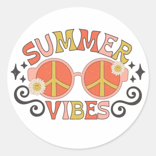 Summer Vibes Peace Sonnenbrille Runder Aufkleber (Vorderseite)