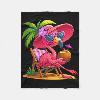 Summer Vibes Pink Flamingo Beach Palm Tree Summer  Fleecedecke