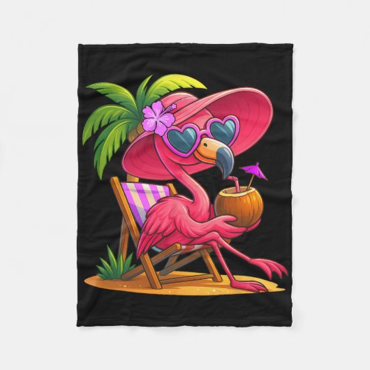 Summer Vibes Pink Flamingo Beach Palm Tree Summer Fleecedecke (Vorderseite)