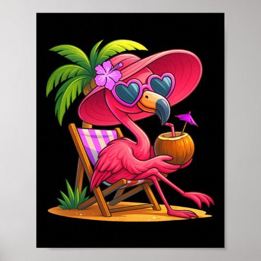 Summer Vibes Pink Flamingo Beach Palm Tree Summer  Poster (Vorne)
