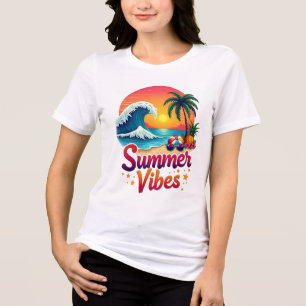 Summer Vibes Retro Beach Design - Tropischer Sonne Tri-Blend Shirt