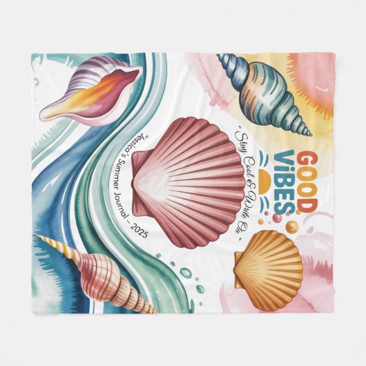 Summer Vibes Retro Beach Illustration Fleecedecke (Vorderseite (Horizontal))