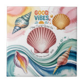 Summer Vibes Retro Beach Illustration Fliese (Vorderseite)