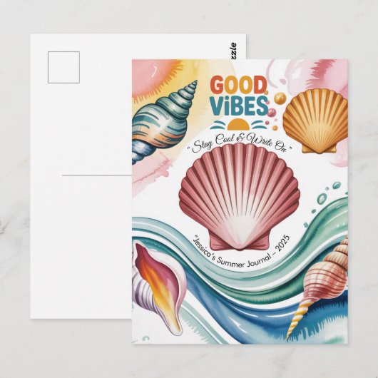 Summer Vibes Retro Beach Illustration Postkarte (Vorne/Hinten)