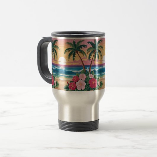 Summer Vibes Retro Beach Illustration Reisebecher (Vorderseite Links)