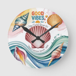 Summer Vibes Retro Beach Illustration Runde Wanduhr