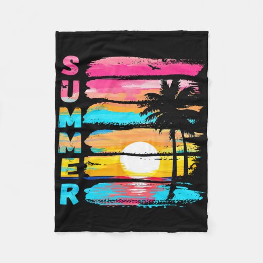 Summer Vibes Retro Beach Sunset Palm Tree Family T Fleecedecke (Vorderseite)