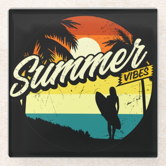 Summer Vibes Retro Silhouette Glasuntersetzer (Vorderseite)