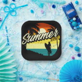 Summer Vibes Retro Silhouette Pappteller (Party)