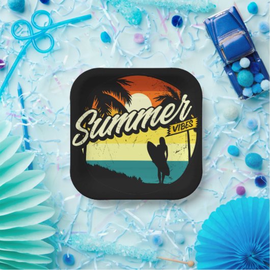 Summer Vibes Retro Silhouette Pappteller (Party)