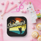 Summer Vibes Retro Silhouette Pappteller (Party)