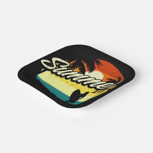 Summer Vibes Retro Silhouette Pappteller (Gewinkelt)