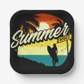 Summer Vibes Retro Silhouette Pappteller (Vorderseite)