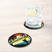 Summer Vibes Retro Silhouette Runder Pappuntersetzer (Vor Ort)