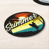 Summer Vibes Retro Silhouette Runder Pappuntersetzer (Angewinkelt)