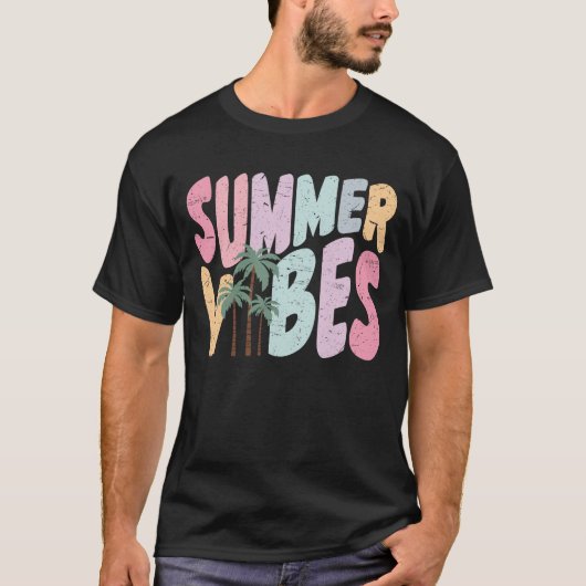 Summer Vibes Retro Tropical Summer Palm Tree T-Shirt (Vorderseite)