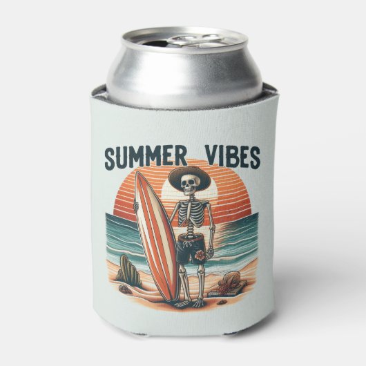Summer Vibes Skeleton Surfer Sunset Beach Design Dosenkühler (Kanne Vorderseite)