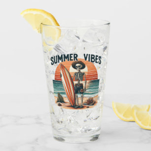 Summer Vibes Skeleton Surfer Sunset Beach Design Glas