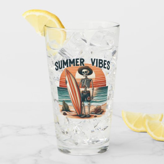 Summer Vibes Skeleton Surfer Sunset Beach Design Glas (Vorderseite Ice)