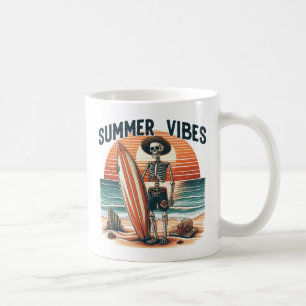 Summer Vibes Skeleton Surfer Sunset Beach Design Kaffeetasse