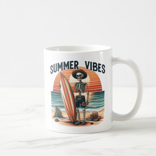 Summer Vibes Skeleton Surfer Sunset Beach Design Kaffeetasse (Rechts)
