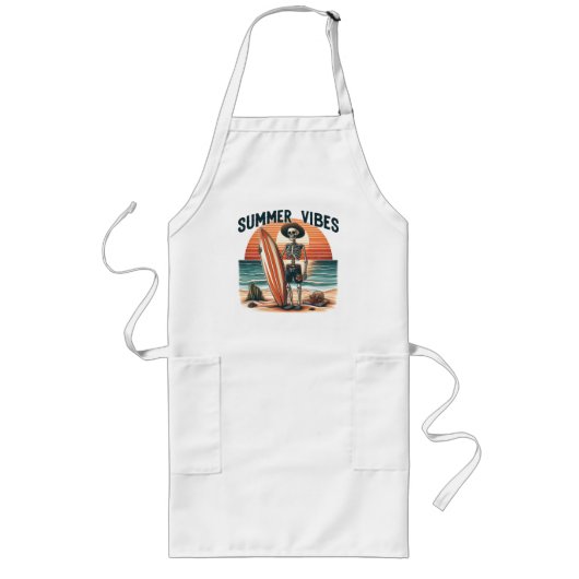 Summer Vibes Skeleton Surfer Sunset Beach Design Lange Schürze (Vorne)