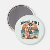 Summer Vibes Skeleton Surfer Sunset Beach Design Magnet (Vorderseite/Rückseite)