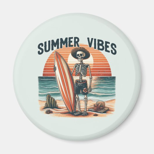Summer Vibes Skeleton Surfer Sunset Beach Design Magnet (Vorne)