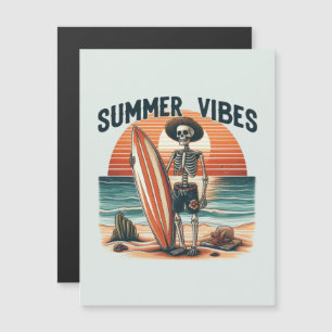 Summer Vibes Skeleton Surfer Sunset Beach Design Magnetkarte