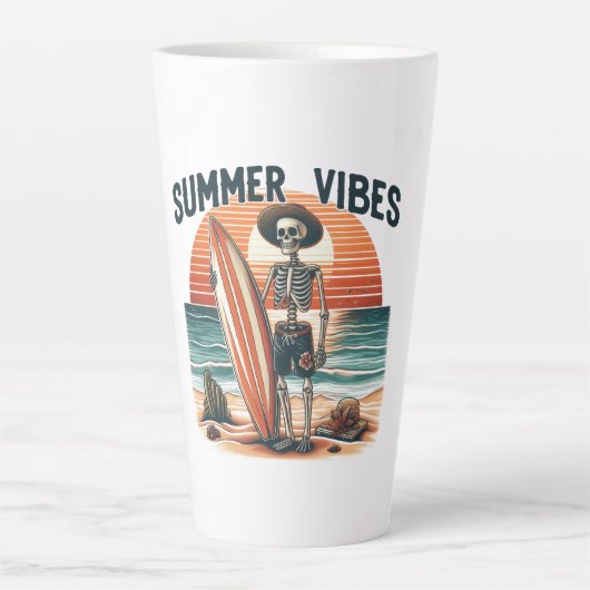 Summer Vibes Skeleton Surfer Sunset Beach Design Milchtasse (Vorderseite)