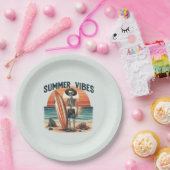 Summer Vibes Skeleton Surfer Sunset Beach Design Pappteller (Party)