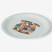 Summer Vibes Skeleton Surfer Sunset Beach Design Pappteller (Schrägansicht)