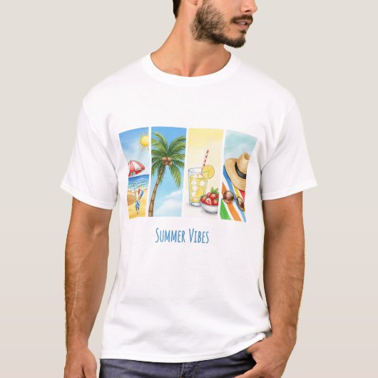 Summer Vibes Sublimation T-Shirt | Retro Beach Sce (Vorderseite)