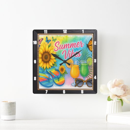 Summer Vibes Sun Fun Quadratische Wanduhr (Zuhause)