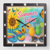 Summer Vibes Sun Fun Quadratische Wanduhr (Vorderseite)
